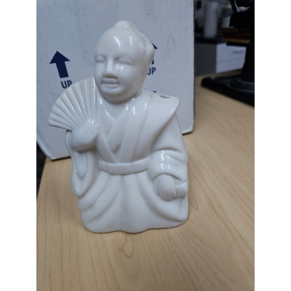 vintage white ceramic tiki cocktail mug shaped as a samurai warrior